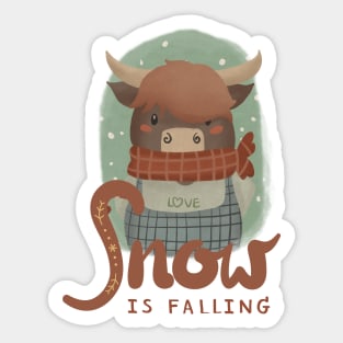 Scottish Highland Cow Loves Snow Christmas Sticker